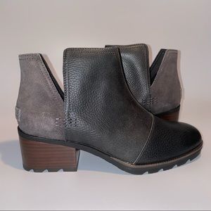 Sorel Cate Cut Out Ankle Boots Block Heel Quarry